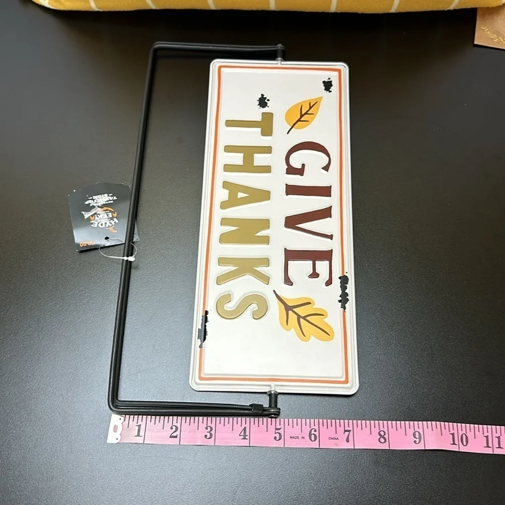 Thro Gold Cream Pumpkin Pillow & Hyde and Eek Reversible Table Top Sign Fall NWT